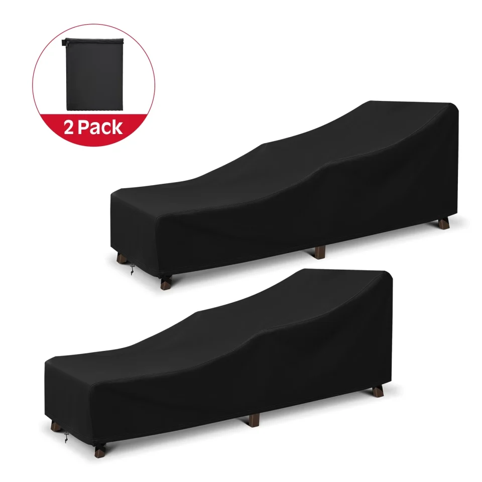 Wooden Adiqo Outdoor Chaise Lounge Covers Waterproof, Patio Lounge Chair Covers for Sun Lounger Pool Sunbathing 2 Pack, 80W x 30D x 26H, Black