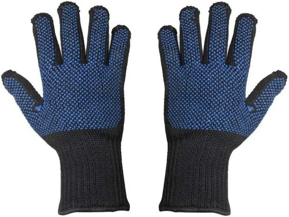 Home Gift-Ready Knitted Silicone Doted BBQ Gloves, Cut/Flame/Heat Resistant With Two Layers Safety For Use ﾨC Black & Blue, Made With Kevlar By Dupont, Pair Of 1