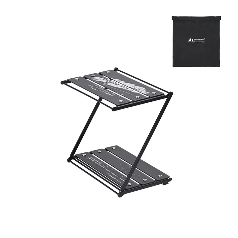 Home Aluminum Alloy 2-Tier Storage Rack - Folding Camping Cups and Bowls Holder, Picnic BBQ Tableware Cookware Shelf, Campsite Tools Organizer