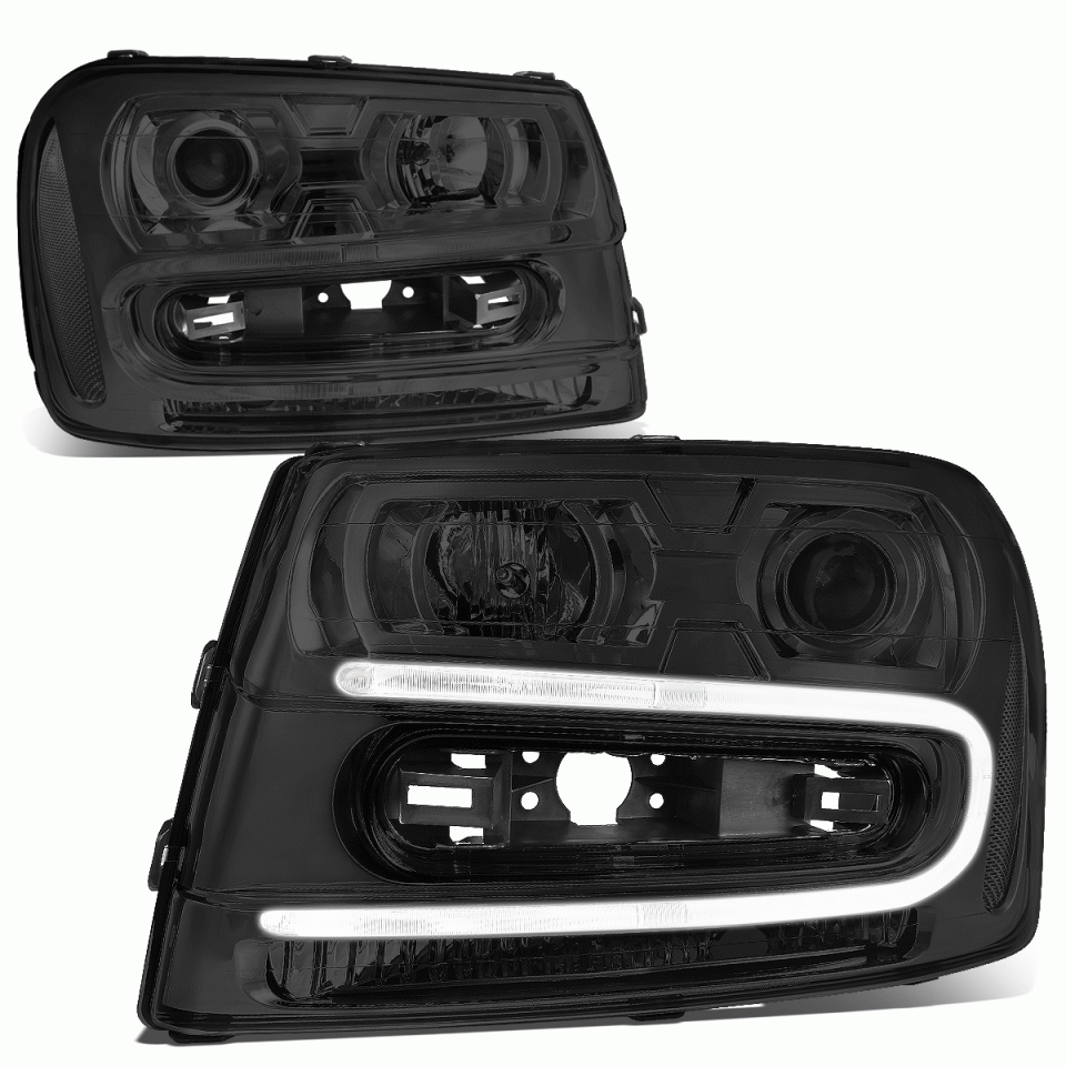 Pure Durable LED DRL 2002-2009 Chevy Trailblazer Pair Projector Headlight Smoked/Clear