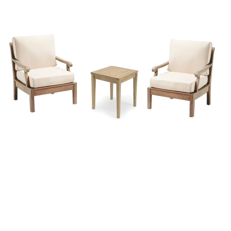 Office Travel Sack 3 Pc Lounge Chair Set: 2 Lounge Chairs & Side Table With Cushions in Sunbrela Fabric #57003 Canvas White
