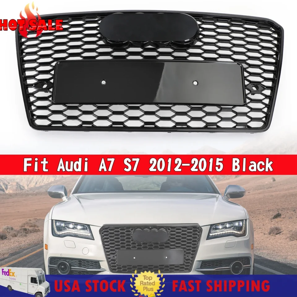 Premium Fit For Audi A7/S7 2012-2015 RS7 Style Honeycomb Sport Mesh Hex Grille Grill Black