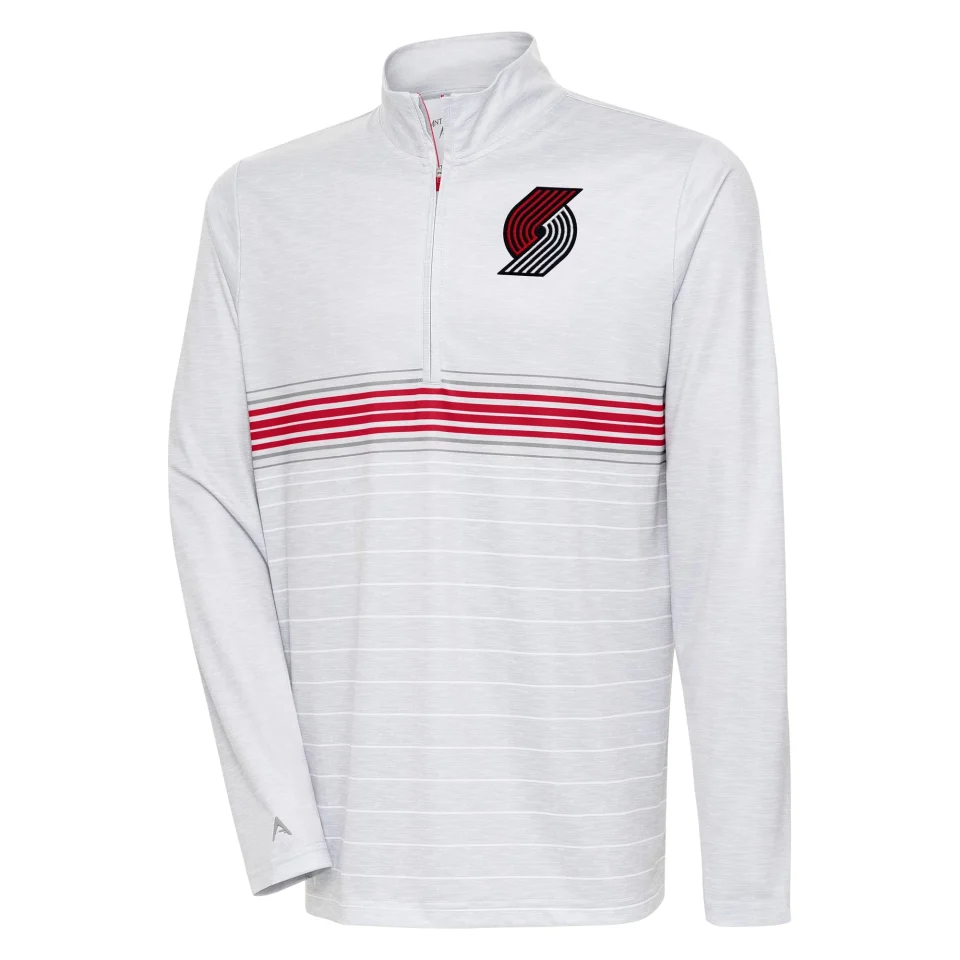 Cast Iron Men's Antigua Heather Gray/Red Portland Trail Blazers Bullseye Quarter-Zip Pullover Top