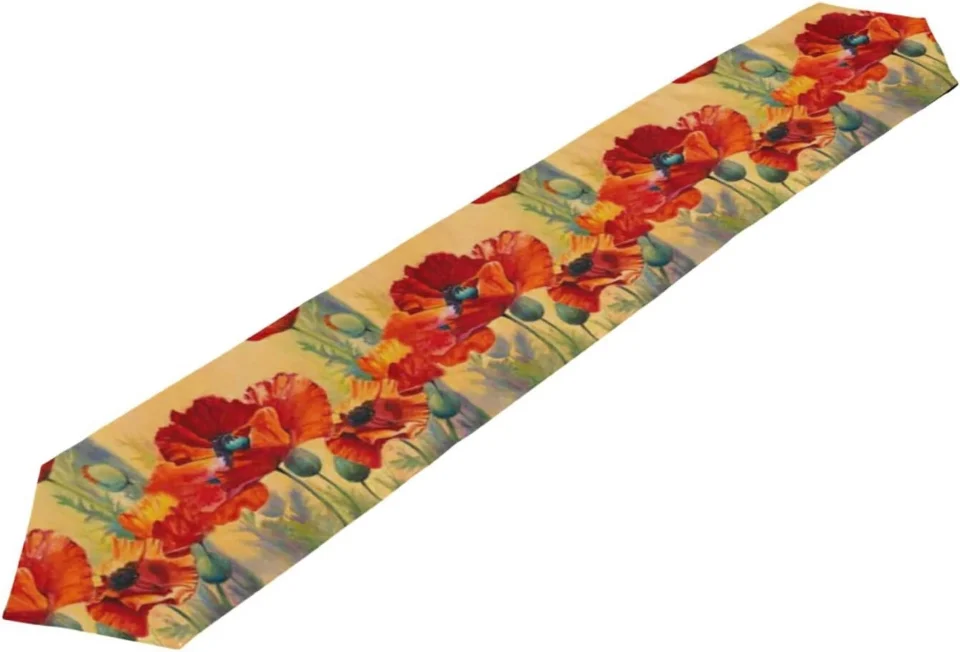 Frosted Dreamtimes Double Sided Poppy Floral Long Polyester Table Runner 13 x 90 Inches Flower Table Cloth Cover Placemats for Kitchen Dinning Living Holiday Wedding Party Decor