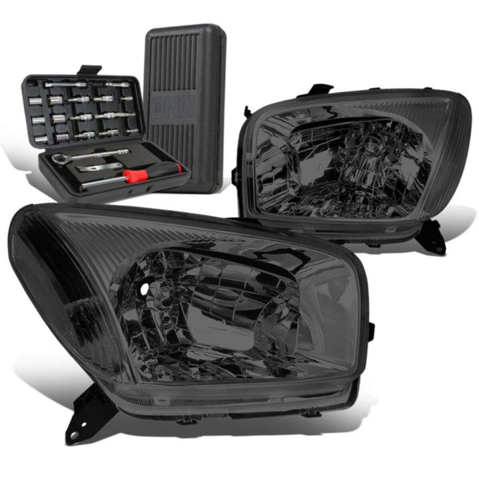 Prime Frosted 2001-2003 Toyota RAV4 XA20 Pair Smoked/Clear Signal Headlight Lamps+Tool Box