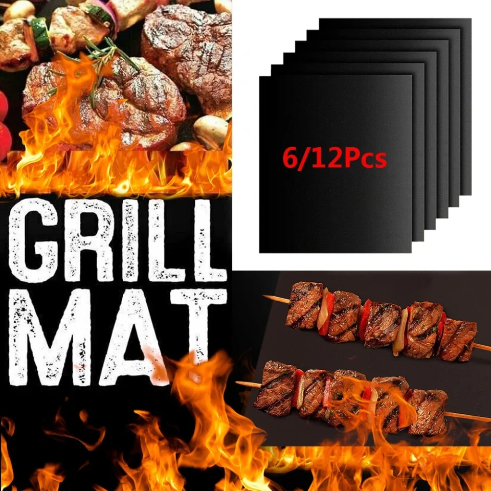 Core BBQ Grill Mat, Reusable Non-stick Grilling Baking Mats for Gas, Charcoal, Grill Sheet Pad, Barbecue Pad, 12Pack