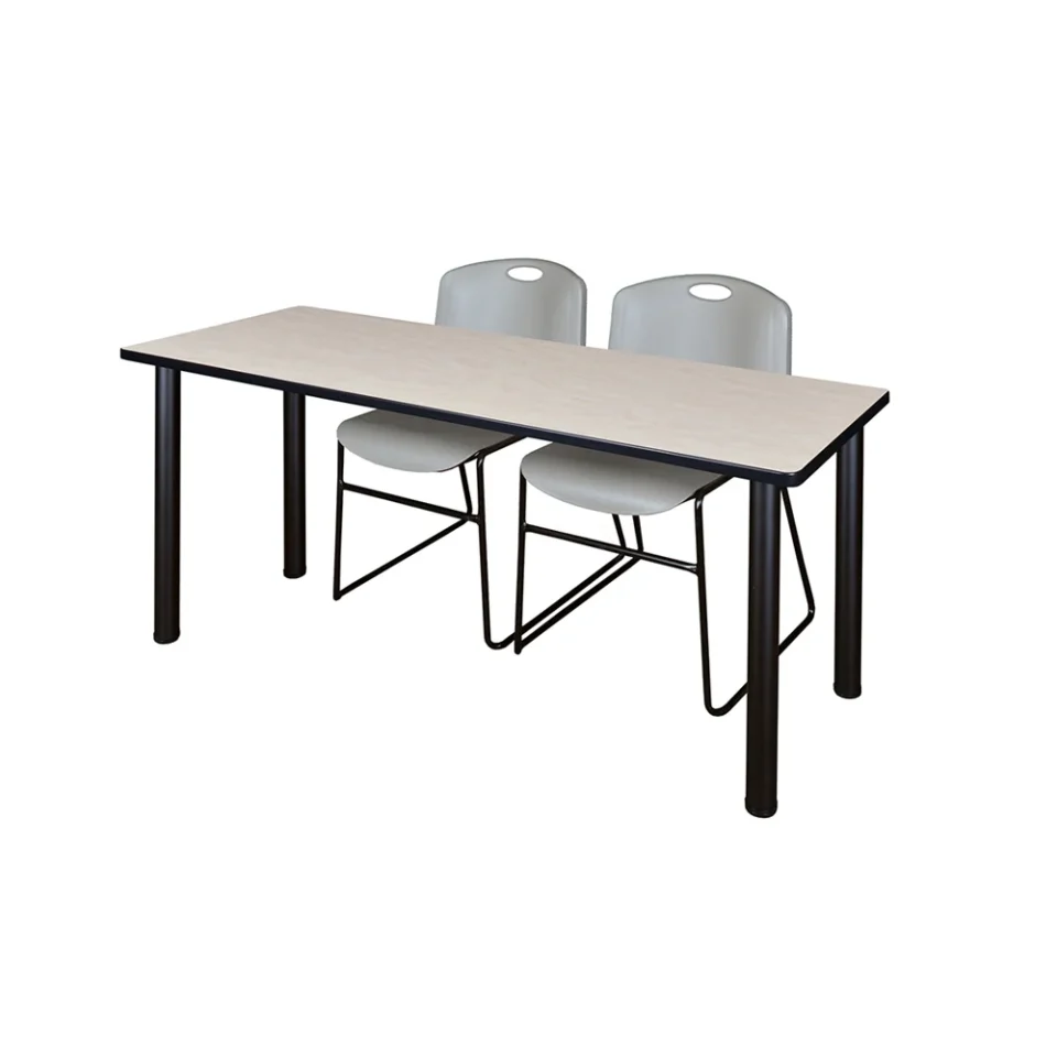 Polished Office Belen Kox 60 x 24 Kee Training Table- Maple/ Black & 2 Zeng Stack Chairs- Grey
