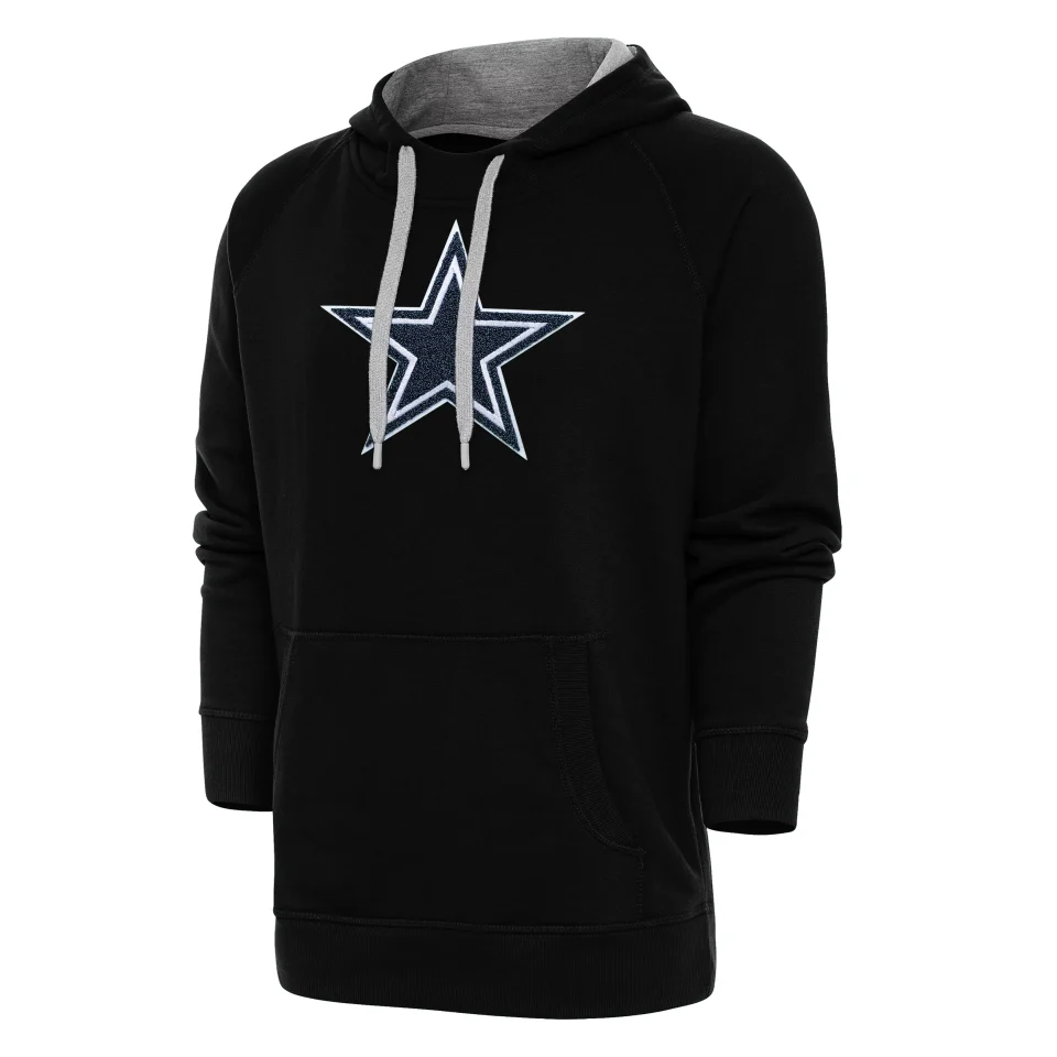 Non-Toxic Clear Men's Antigua Black Dallas Cowboys Victory Chenille Pullover Hoodie