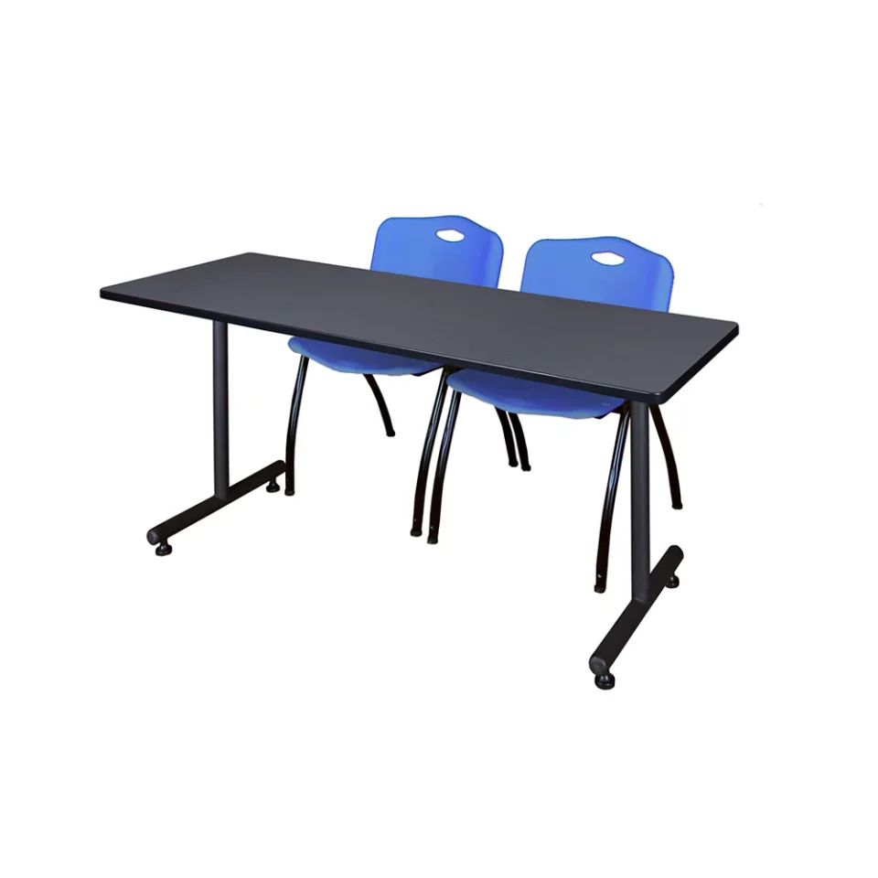 Pure Clear Belen Kox 60 x 24 Kobe Training Table- Grey & 2 'M' Stack Chairs- Blue