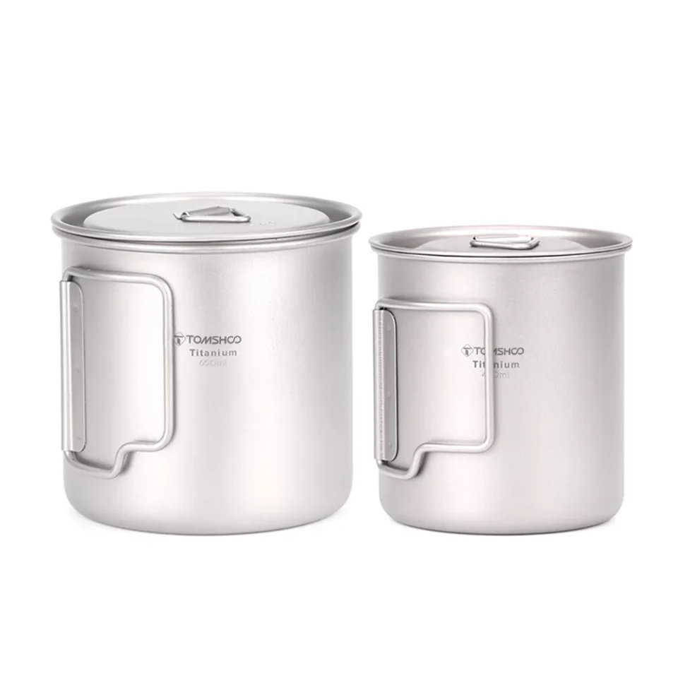 Glass Meterk Ultralight Titanium Cup Outdoor Portable 2PCS Cup Set 420ml 650ml Camping Picnic Water Cup Mug with Foldable Handle