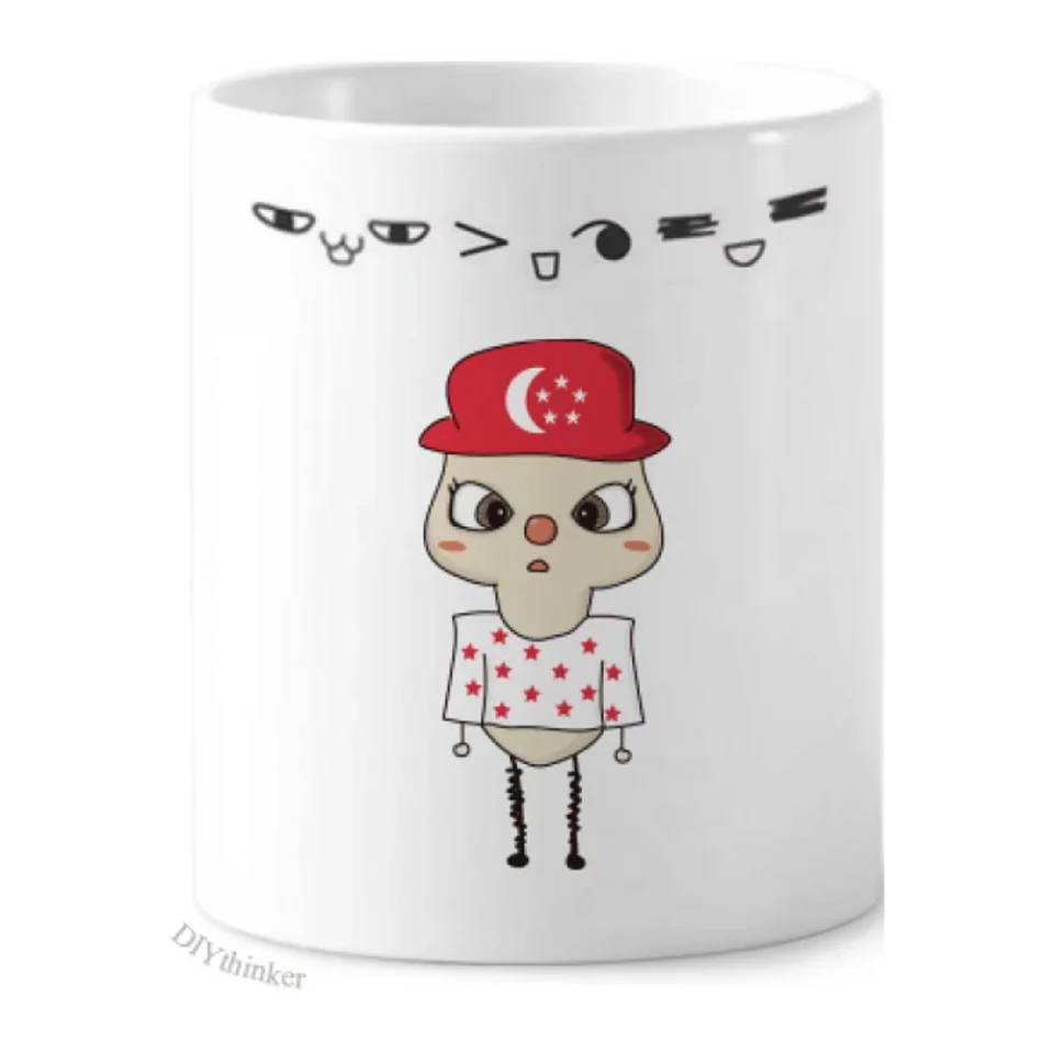 Cast Iron Glossy Singapore Country Asia Flag Culture UU Toothbrush Mug Cup Cartoon Lovely Pen Holder