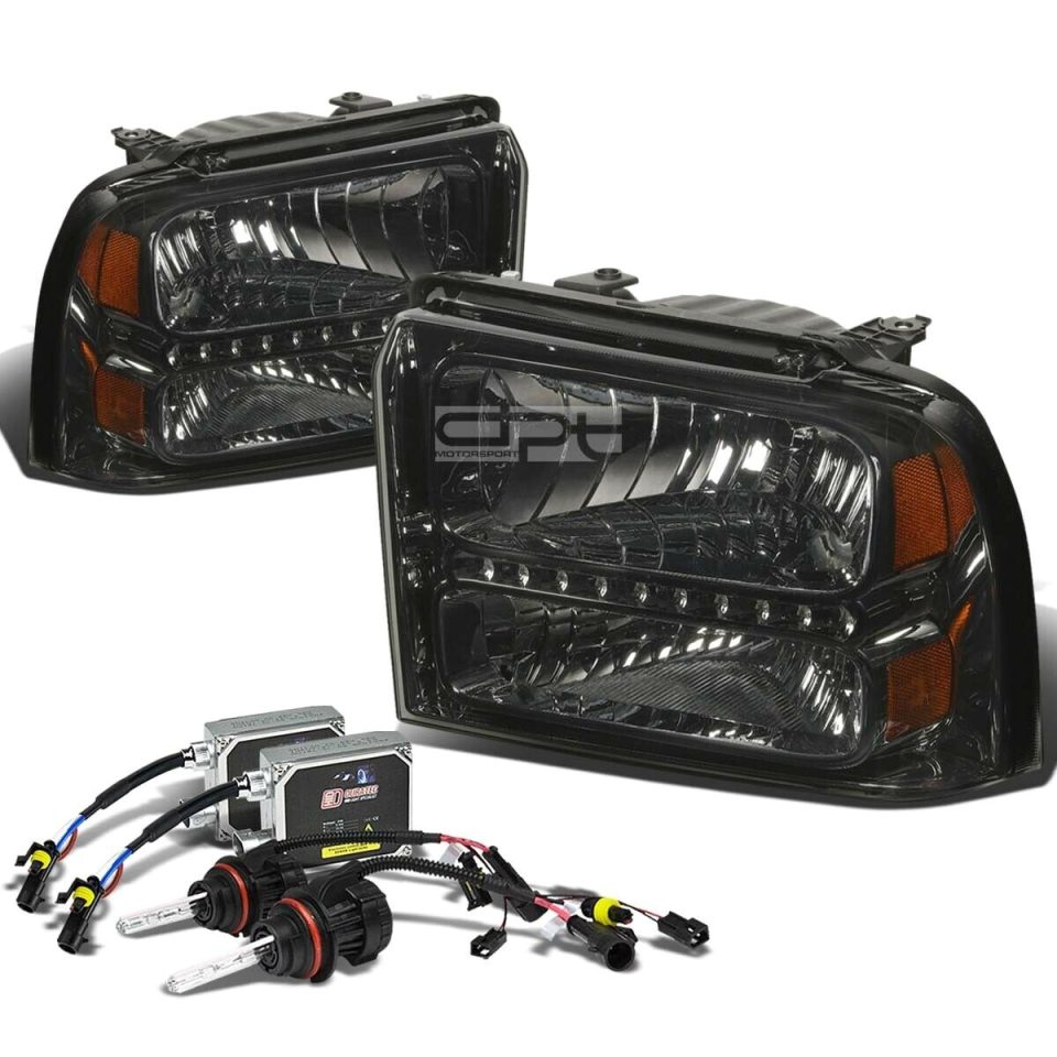 Pure Popular 12000K HID KIT+SMOKE HOUSING HEADLIGHT+LED DRL+AMBER CORNER 05-07 SUPERDUTY