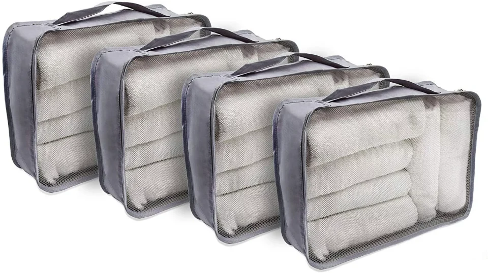 Upgraded Easy-Clean Rolling Nomad- Gray Reusable Nylon High Capacity Luggage Organizer for Travel 4 Pack 17.5x4x12.75