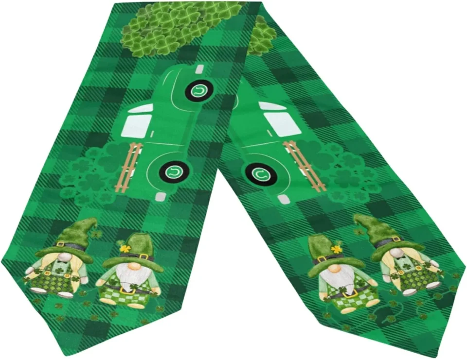 Travel GZHJMY Double Sided St. Patrick's Day Gnomes Plaid Long Polyester Table Runner 13 x 70 Inches Table Cloth Cover Placemats for Kitchen Dinning Living Holiday Home Decor