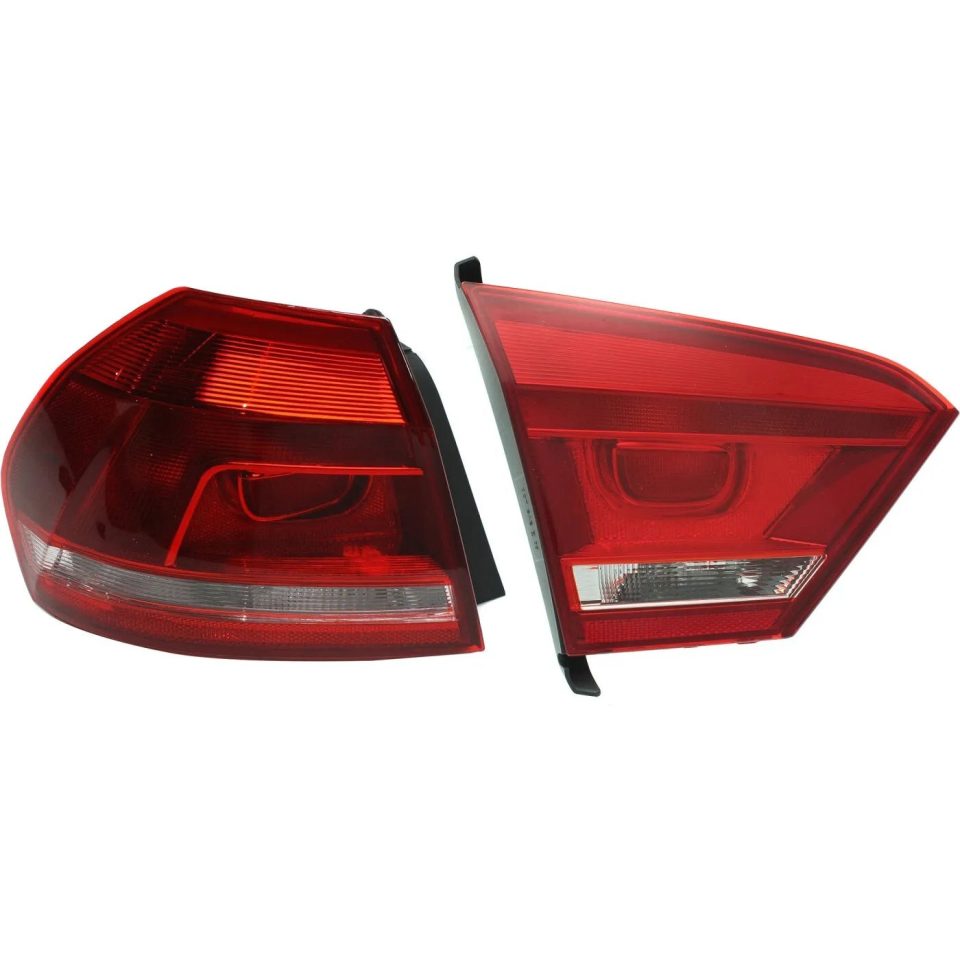 Glossy Top-Rated Tail Light Set For 2012-2015 Volkswagen Passat LH Inner Outer Clear/Red Halogen