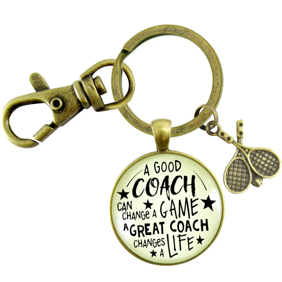Non-Toxic Home Tennis Coaching Sport Gutsy Goodness Bronze Keychain Great Coach Changes Life Thank You Gift