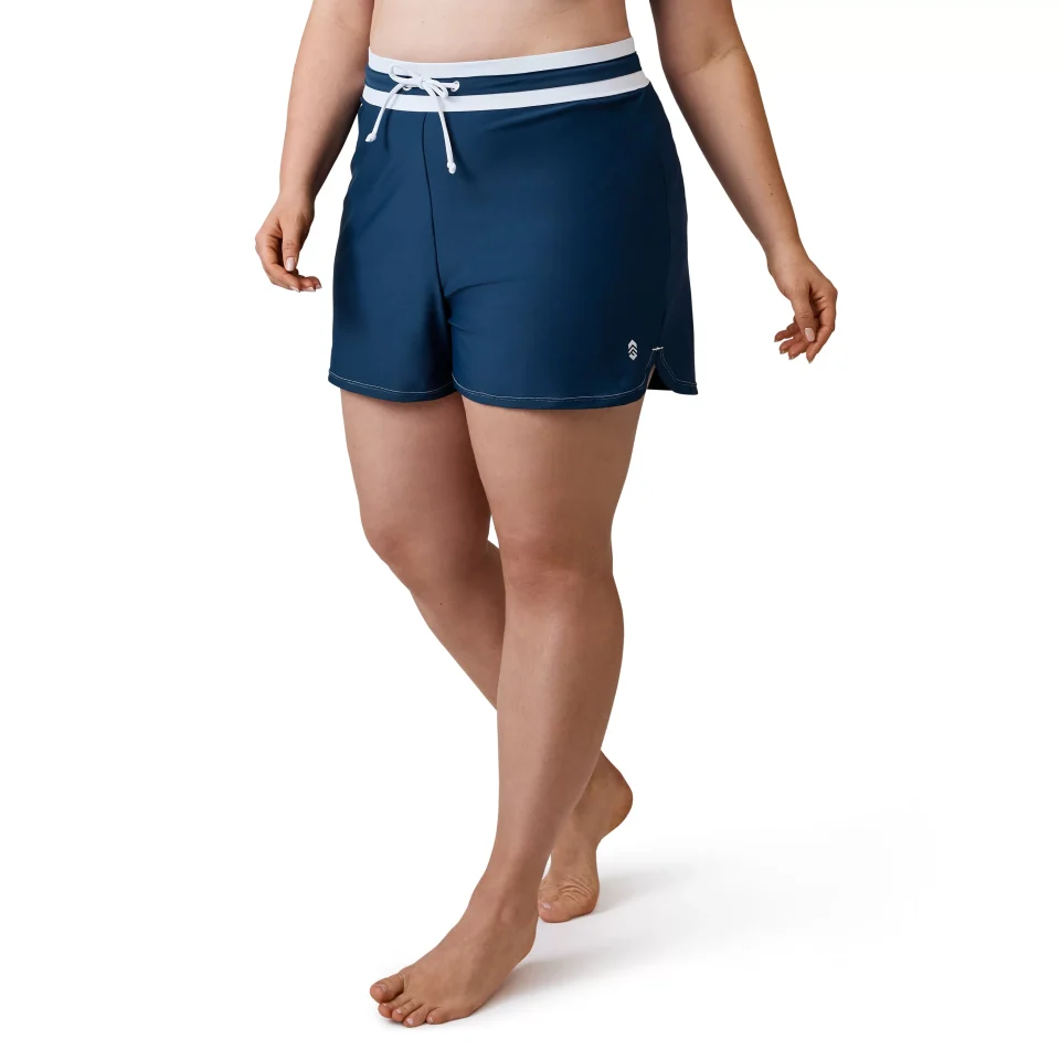 BPA-Free Value Free Country Women's Plus Size Drawstring Swim Short Navy-White 1X