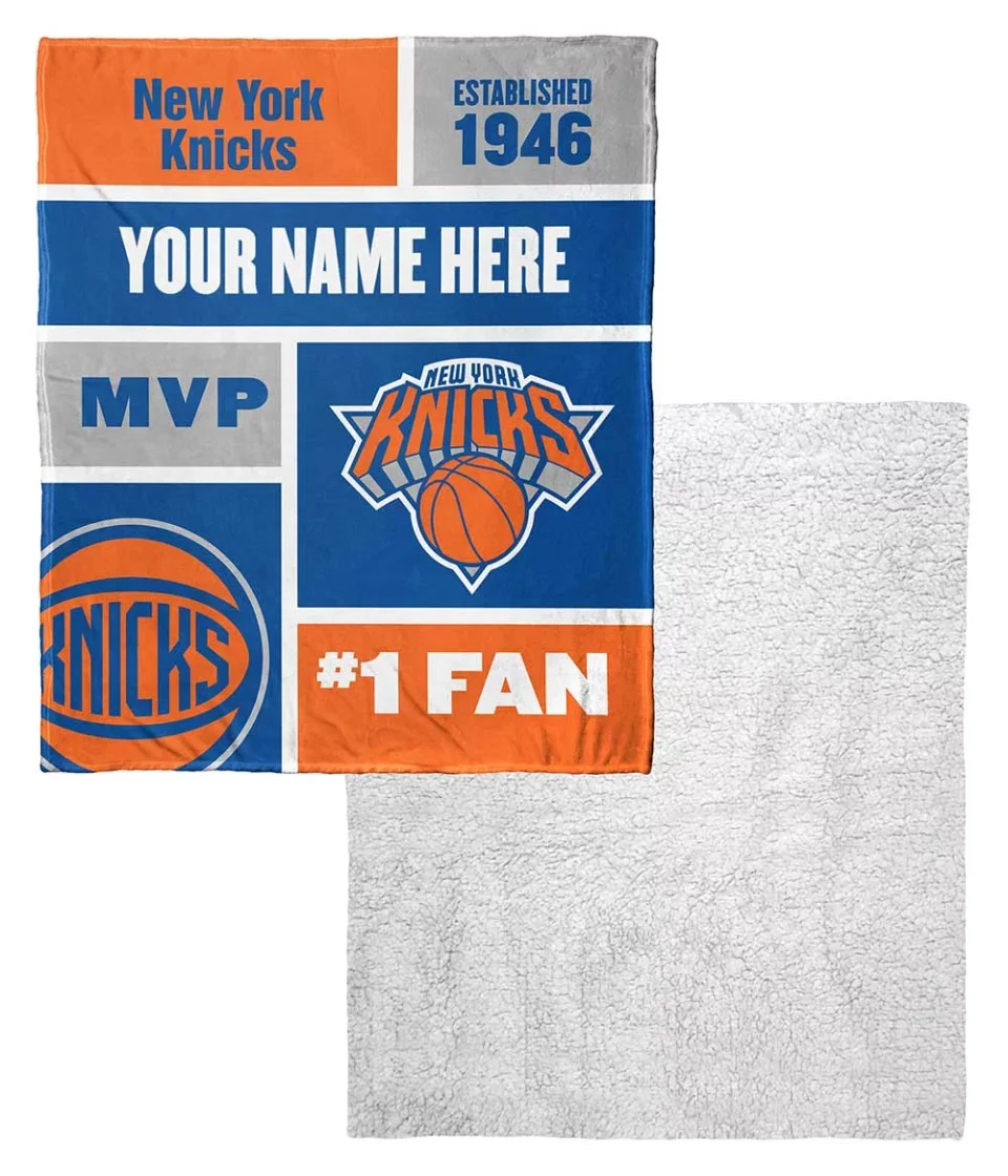 Kitchen Upgraded New York Knicks NBA Colorblock Personalized Silk Touch Sherpa Throw Blanket
