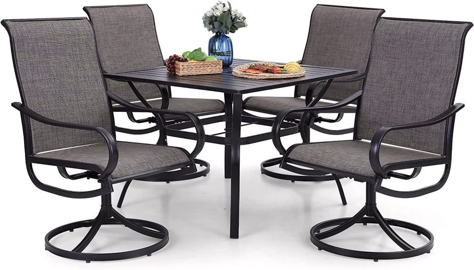 Core Safe VILLA Outdoor Patio Dining Set for 4 5 Piece Patio Table Chairs Set Clearance with 4 Swivel Dining Chairs & 1 Metal Dining Table All Weather Patio Dining Furniture Set for Deck Lawn