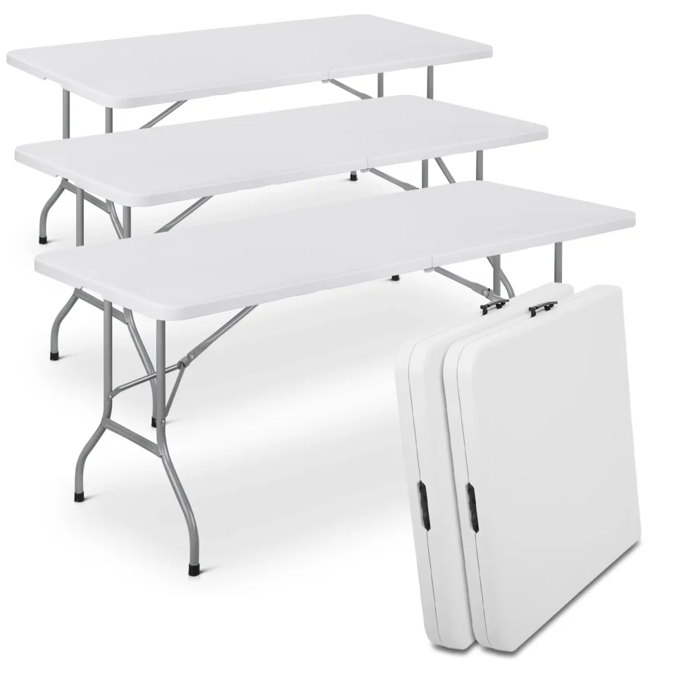 Ultimate Magshion 5 Pack Plastic Folding Picnic Table, 6Ft Indoor Outdoor Portable Fold-in-Half Table for Party Camping Garden, White
