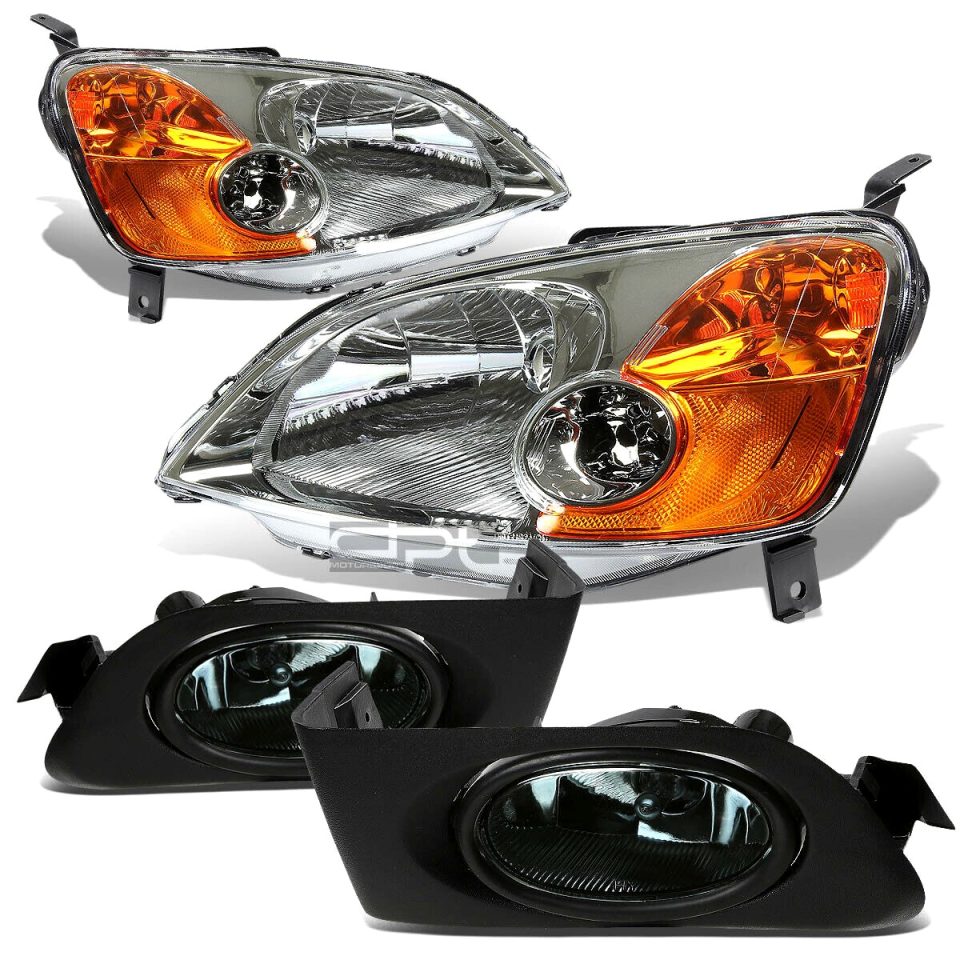 Essential Supreme CHROME HOUSING HEAD LIGHT AMBER SIDE MARKER+TINTED LENS FOG LAMP 01-03 CIVIC