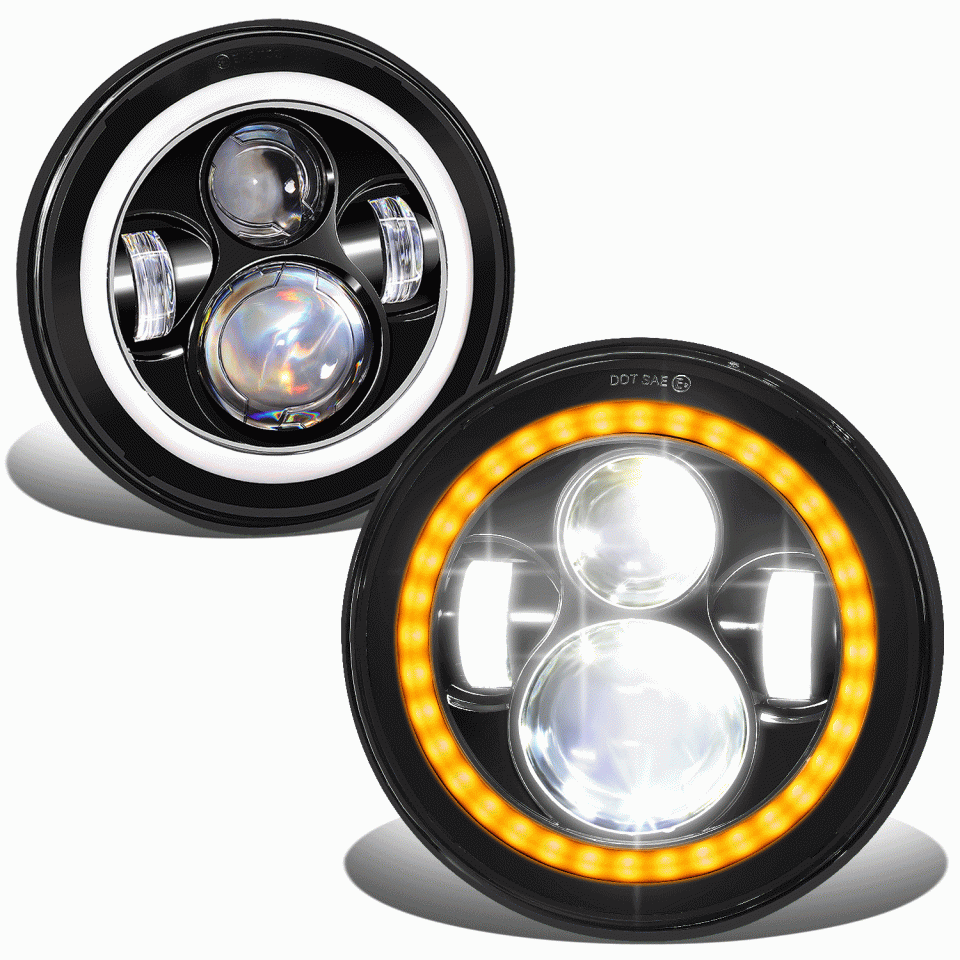 Pure Cooking 07-18 Jeep Wrangler JK LED DRL Projector Headlights Head Lamps Black Housing