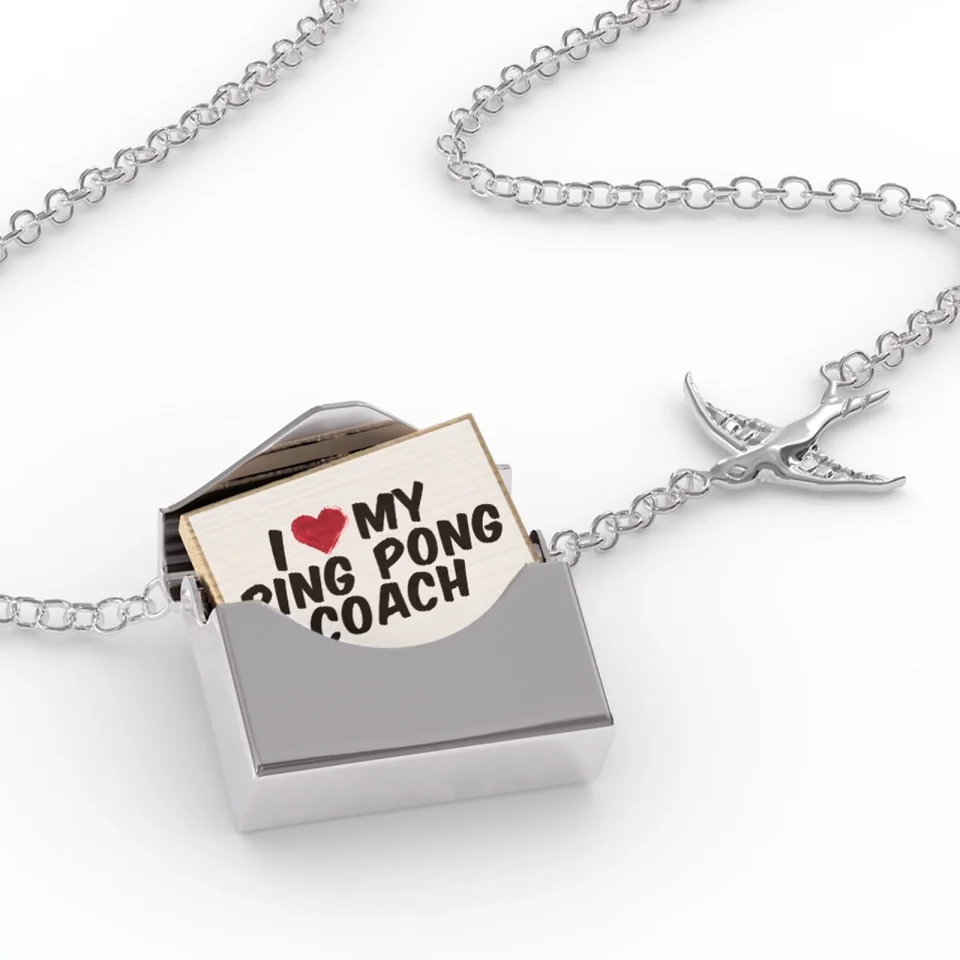 Clear Top-Rated Locket Necklace I heart love my Ping Pong Coach in a silver Envelope Neonblond