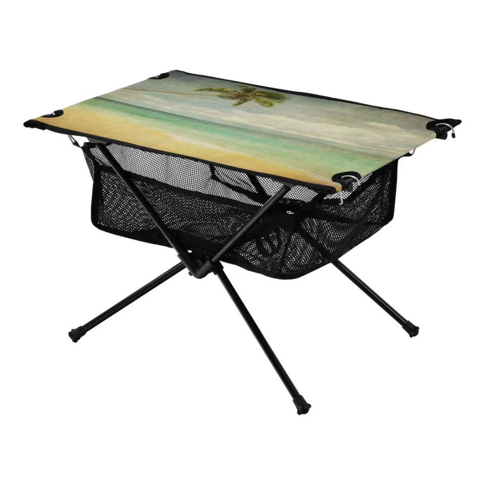 Frosted Thickened Tropical Beach Palm Tree Camping Folding Table Portable Beach Table with Storage Bag Compact Picnic Table for Outdoor Travel Fishing BBQ