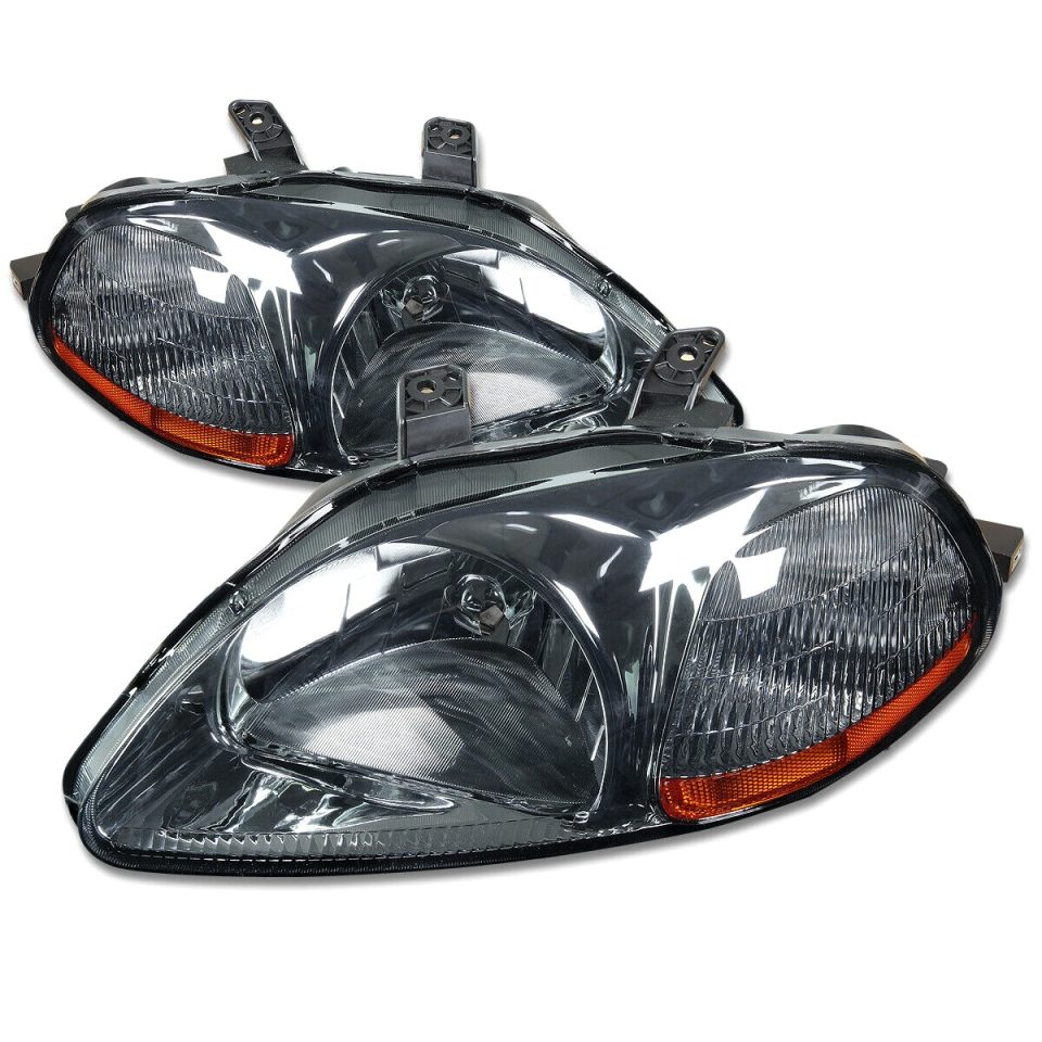 Office Cleaning 96-98 Honda Civic EK/EJ/EM Black Housing Amber Corner Headlight/Lamp Set