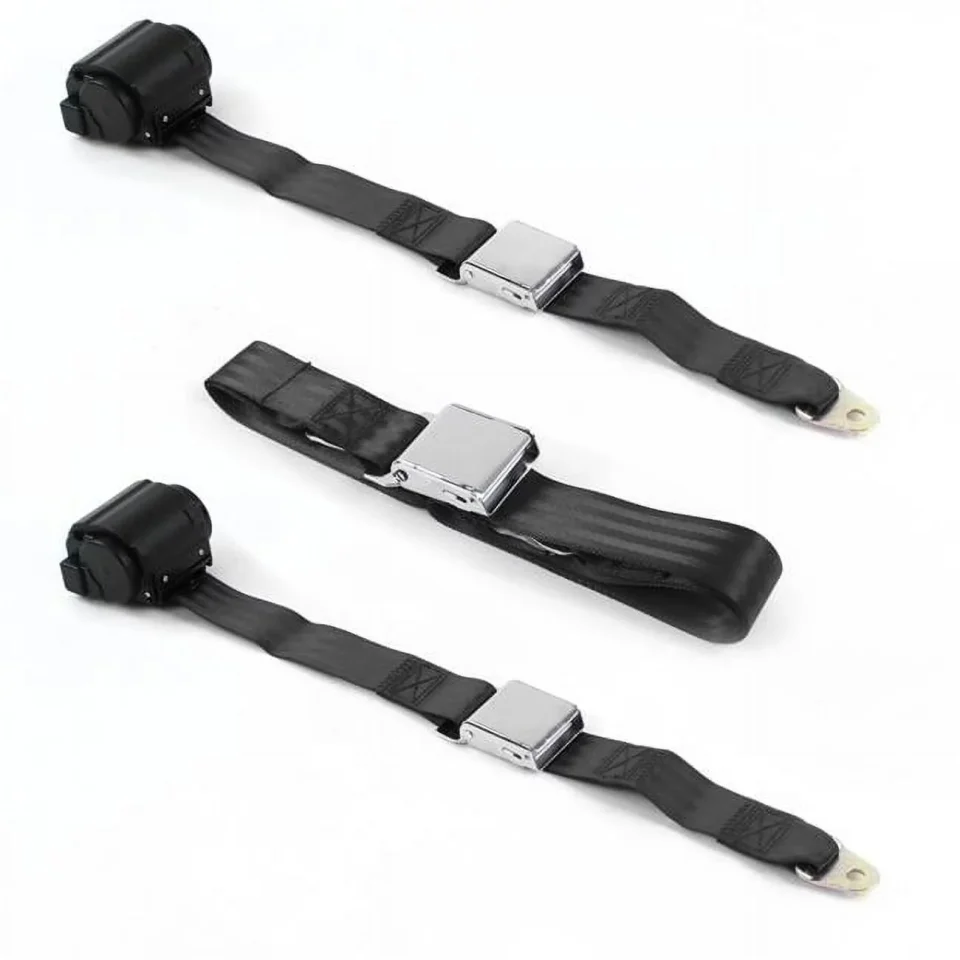 Frosted SafeTBoy Jeep Wagoneer 1963-1991 Airplane 2 Point Black Retractable Bench Seat Belt Kit - 3 Belts