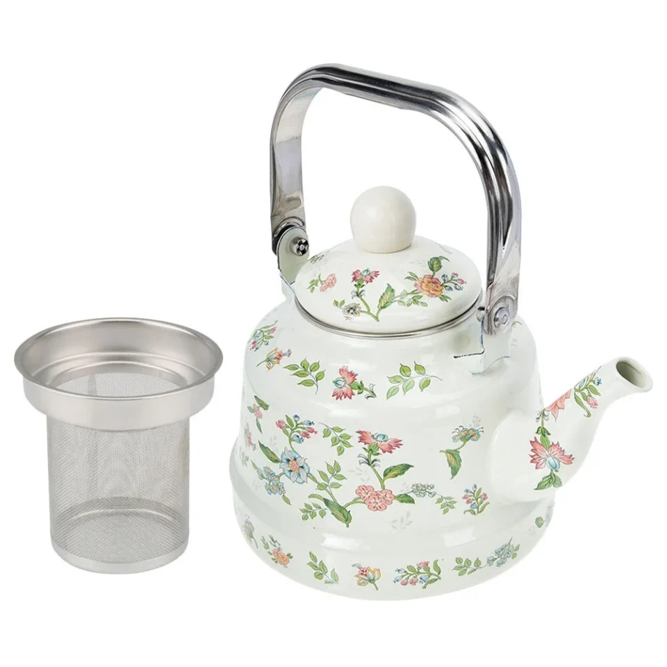BPA-Free Value Qumonin Camping Stove Tea Pot with Removable Infuser Enamel Kettle for Loose Leaf Tea