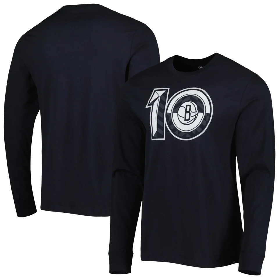 Stainless Steel Home Men's '47 Black Brooklyn Nets 10th Anniversary Super Rival Long Sleeve T-Shirt