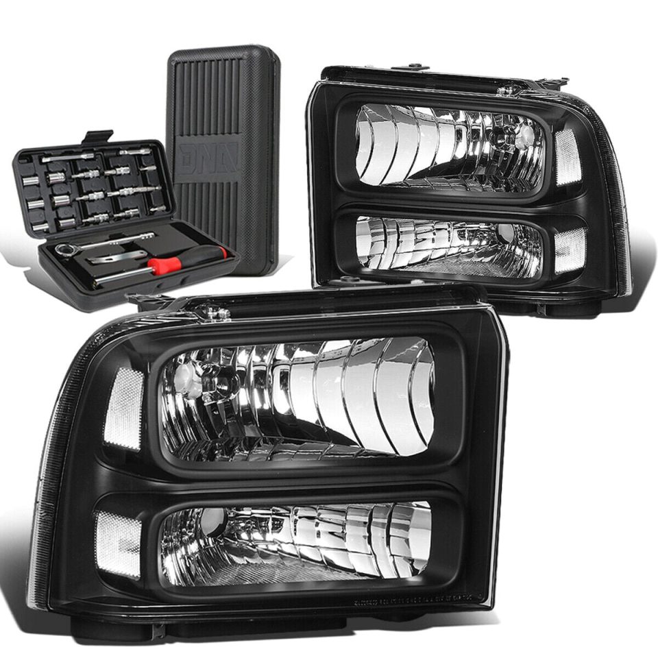 Value Top-Rated 2005-2007 d Super Duty Pair Black/Clear Corner Headlight Lamps+Tool Box