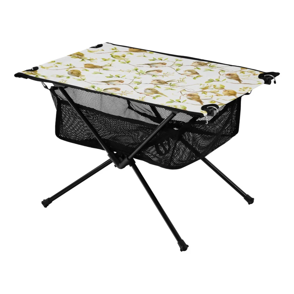 Ultimate Thickened Birds on Tree Branch Camping Folding Table Portable Beach Table with Storage Bag Compact Picnic Table for Outdoor Travel Fishing BBQ