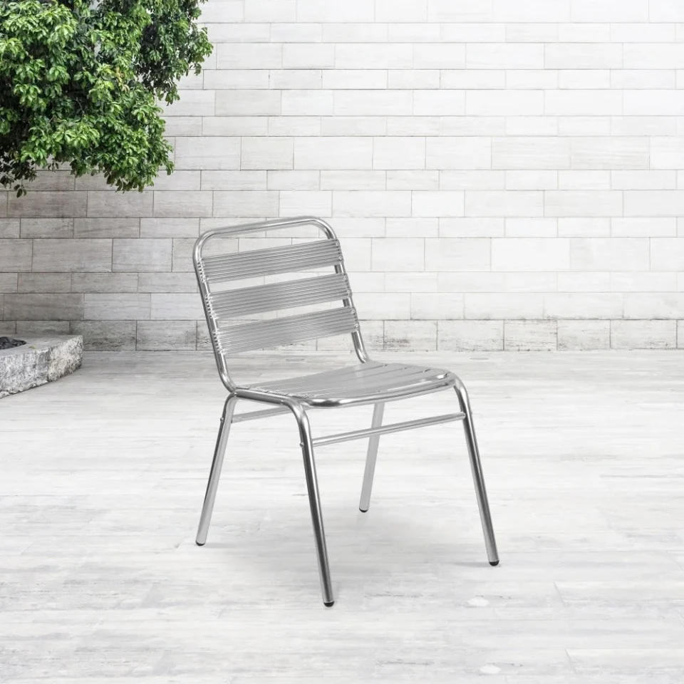 Safe Flash Furniture 4PK Commercial Aluminum Indoor-Outdoor Restaurant Stack Chair - Triple Slat Back Aluminum