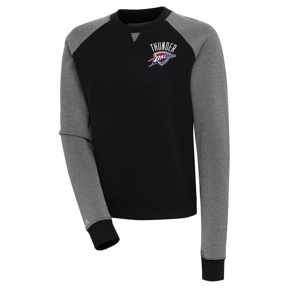 Select Healthy Women's Antigua Black Oklahoma City Thunder Flier Bunker Tri-Blend Pullover Sweatshirt