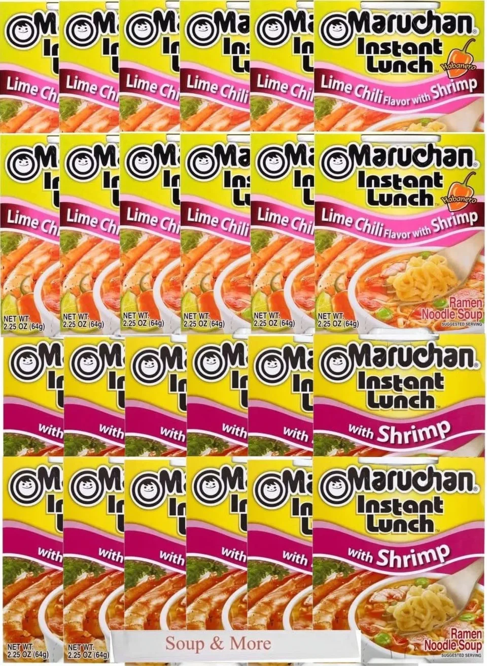 Clear Baking Maruchan Ramen Instant Cup Noodles 24 Count - 12 Shrimp Flavor & 12 Lime Chili Shrimp Flavor Lunch / Dinner Variety, 2 Flavors