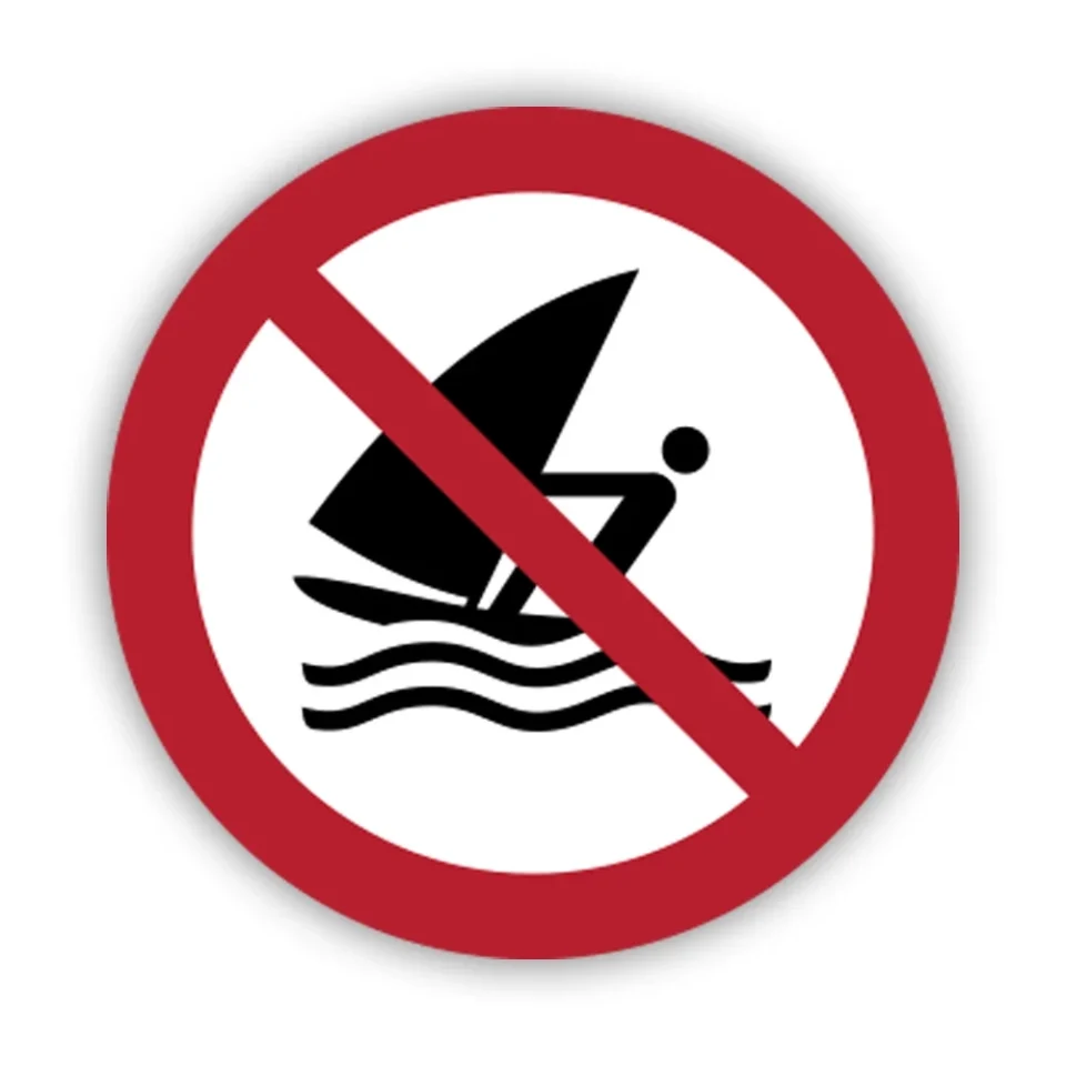 Select Kitchen P054 - No Windsurfing Sticker Decal - Self Adhesive Vinyl - Weatherproof - Made in USA - iso 7010 iso 3864 hazard safety signs
