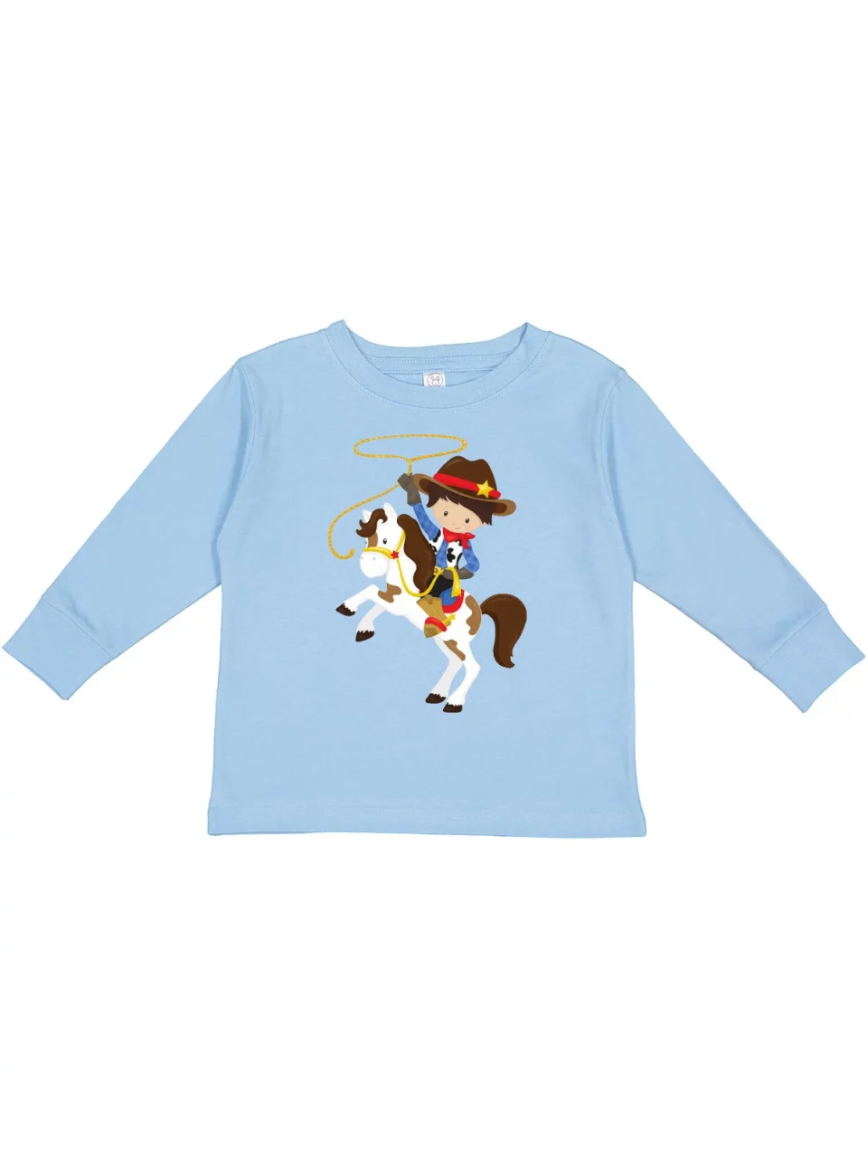 Pure Polished Inktastic Cowboy, Sheriff, Horse, Lasso, Western, Brown Hair Boys Long Sleeve Toddler T-Shirt
