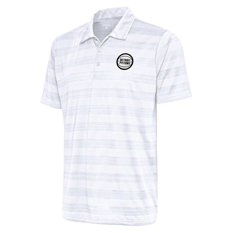 Non-Toxic Travel Men's Antigua White Detroit Pistons Metallic Logo Compass Polo